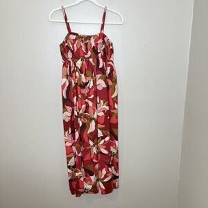 Babydoll Smocked Dress Modi's Floral Lagenlook Red Thin Spaghetti Strap Beach‎